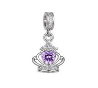 KunBead Sparkly Crown Cross Purple Heart Birthday Dangle Charms Compatible with Pandora Charm Bracelet for Women