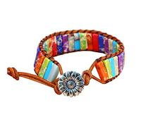 KunBead Sunflower 7 Chakra Bracelets for Women Healing Crystal Imperial Jasper Natural Gemstone Bead Leather Wrap Handmade Rope Adjustable Bracelets