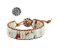 KunBead Sunflower Green Chakra Bracelets for Women Healing Crystal Imperial Jasper Natural Gemstone Bead Wrap Leather Bracelets for Women