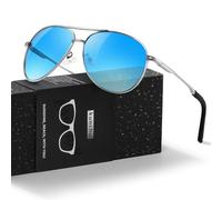 kunchu Pilot Sunglasses Mens Polarized Sunglasses Unisex UV400 Protection Black Sunglasses Driving, Fishing,Running Classic Ultra Light Shades Silver Blue