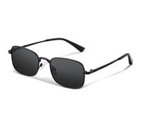 kunchu Polarised Sunglasses Mens Womens UV400 Protection Ultralight Classic Retro Metal Frame Rectangular Sun Glasses for Driving Fishing Travel-Black