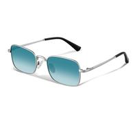 kunchu Polarised Sunglasses Mens Womens UV400 Protection Ultralight Classic Retro Metal Frame Rectangular Sun Glasses for Driving Fishing Travel-Silver Blue