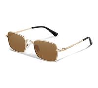 kunchu Polarised Sunglasses Mens Womens UV400 Protection Ultralight Classic Retro Metal Frame Rectangular Sun Glasses for Driving Fishing Travel-Gold Brown