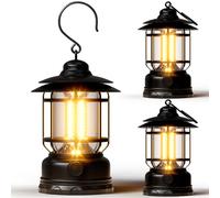 KUNDGLA LED Camping Lanterns,3 Pack Rechargeable Battery Emergency Lighting with Stepless Dimming Vintage Portable Camping Lights & Lantern for Emergency Fishing Camping Hiking Power Outage Tabletop