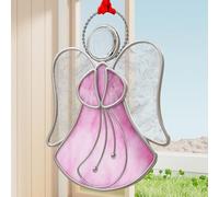 KUNDGLA Stained Glass Panels Pink Angel Suncatchers Panels hangings for Windows oranment Mom Gifts- Gifts for Mom Mothers Day or Garden Windows Christmas Tree Decoration Holiday Decor