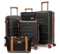 KUNEL Luggage Sets 5 Piece Hardshell Suitcase Sets with Detachable Spinner Wheels, ABS Carry on Luggage with TSA Lock,Travel,Black（20/24/28 Inch, Black, 5 Piece Sets (20/24/28/DB/TB)
