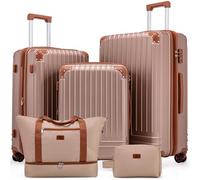 KUNEL Luggage Sets 5 Piece Suitcase Sets Suitcase with ABS Hard Shell Lightweight TSA Lock Double Spinner Wheels, RoseGold, 5 Piece Sets (20/24/28/DB/TB)