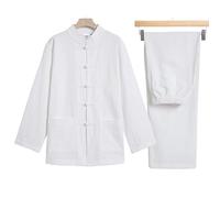 Kung Fu Clothing Tang Suit for Men Hanfu Traditional Chinese Clothing Zen Meditation Uniform, Long Sleeve Linen Tai Chi Clothing Pure Cotton Martial Arts Suit(White,XXL)