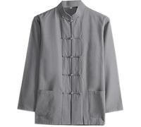 Kung Fu Clothing Traditional Chinese Long Sleeve Zen Meditation Uniform Tai Chi Clothes Pure Cotton Jacket Martial Arts Shirt Hanfu Costume(Gray,XXXXX-Large)