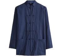 Kung Fu Clothing Traditional Chinese Long Sleeve Zen Meditation Uniform Tai Chi Clothes Pure Cotton Jacket Martial Arts Shirt Hanfu Costume(Blue,XXXX-Large)