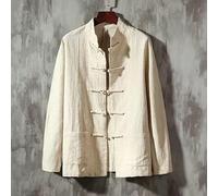 Kung Fu Clothing Traditional Chinese Long Sleeve Zen Meditation Uniform Tai Chi Clothes Pure Cotton Jacket Martial Arts Shirt Hanfu Costume(Beige,XXXX-Large)