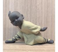 Kung Fu Monk Figure Decorative Buddha Statues Ceramic Craft Tea Tray Accessories Meditation Home Accessory Miniature Salon Ornaments Buddha Sculpture as Home Accessory Feng Shui Decoration