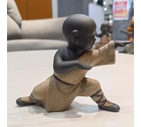 Kung Fu Monk Figure Decorative Buddha Statues Ceramic Craft Tea Tray Accessories Meditation Home Accessory Miniature Salon Ornaments Buddha Sculpture as Home Accessory Feng Shui Decoration