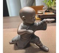Kung Fu Monk Figure Decorative Buddha Statues Ceramic Craft Tea Tray Accessories Meditation Home Accessory Miniature Salon Ornaments Buddha Sculpture as Home Accessory Feng Shui Decoration