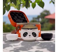 Kung Fu Panda Teapot Set - Two Cups - Travel Pack | Charming Ceramic Teapot with Panda Face and Paw Prints | Unique Tea Set with Stainless Steel Infuser and Travel Case