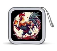 Kung Fu Rooster And Beer CD Case 40 Capacity Plastic DVD Storage Box Sleeves Zippered Wallet