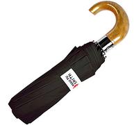 Kung Fu Smith Men's Black Compact Travel Umbrella Windproof with J Hook Curved Handle, Automatic Small Folding Umbrella for Sun & Rain, Strong Mini Portable Golf Umbrella for Backpack & Car, Black
