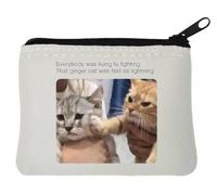 Kung fu Strike it is Always a Ginger Cat's Fault Funny Meme Neoprene Coin Purse Pouch 10x11cm White