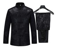 Kung Fu Suit Sets Mens Chinese Tang Suit Hanfu Martial Arts Clothes Shirt Traditional Wing Chun Taichi Uniform Tops Bottoms (EU M (Asia Size XL), Black)