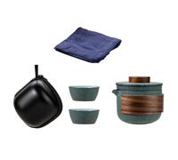Kung Fu Tea Set with Teapot and Two Cups Portable Ceramic for Travel | Wooden Protective Carry Case, Smooth Surface, Easy Cleanup, Elegant Retro Style, for Loose-leaf Tea and Hot Water