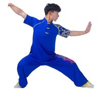 Kung Fu Uniform Master Milk Shreds Martial Arts Taichi T-shirt for Men Short Sleeves Quick-Drying for Tai Chi, Martial Arts(Blue suit,For height 110cm)