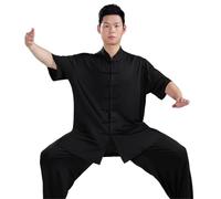 Kung Fu Uniform Traditional Clothing Set Men's Women's Adult Tai Chi Kung Fu Uniform Milk Silk Short Sleeve Casual Clothing for Tai Chi, Martial Arts(Black suit,XXL)