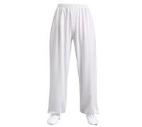 Kung Fu Uniform Traditional Clothing Set Men's Women's Adult Tai Chi Kung Fu Uniform Milk Silk Short Sleeve Casual Clothing for Tai Chi, Martial Arts(White Pants,L)