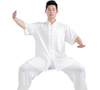 Kung Fu Uniform Traditional Clothing Set Men's Women's Adult Tai Chi Kung Fu Uniform Milk Silk Short Sleeve Casual Clothing for Tai Chi, Martial Arts(White suit,S)