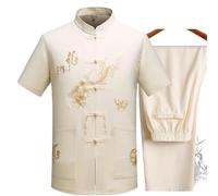 Kung Fu Uniform Traditional Kung Fu Tai Chi Cotton and Linen Tang Suit Uniform Men's Shirts Shirt and Blouses Jacket Clothing(Beige,42)