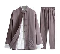 Kung Fu Uniforms Tang Suit Men Chinese Traditional Clothing,Including Shirts, Pants, Jackets, Martial Arts Suit Cotton Linen Tai Chi Clothes Zen Meditation Uniform Grey-M