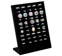 KunGe 50 Solts Rings Organizer, Velvet Rings Display Stand, Jewelry Display Tray, L-Shaped Ring Holder Display for Selling Earrings Rings (Black)