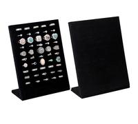 KunGe Rings Display Stand, Velvet Rings Holder, 50 Slots Rings Organizer Jewelry Display Tray, L-Shaped Jewelry Organizer Stand for Rings Earrings Selling (2, Black)