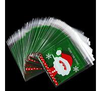 Kungfu Mall 100PCS Christmas Cellophane Bags, Xmas Self Adhesive Clear Cellophane Plastic Bags, Christmas Cookie Treat Bags for Candy, Soap, Cookie, Chocolates Package