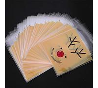 Kungfu Mall 100PCS Christmas Self Adhesive Elk Print Cellophane Plastic Cookie Candy Bags Gift Bags Package for Xmas Party Supplies Decoration