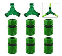 Kungfu Mall 2 PCS Snap On Hose Splitter (3 Way) & 6 PCS Hose End Quick Connectors, 1/2" Plastic, Green & Black, Fitting, Hose Connector, 0.5 Inches, NPT