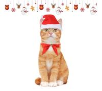 Kungfu Mall Cat Christmas Costume Accessories, Red Plush Santa Hat & Bow Tie, Small Size, Christmas Pet Costumes