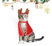 Kungfu Mall Cat Christmas Outfit, Dog Christmas Costume Accessories with Scarf Antlers Hat Cloak for Dogs Cats Party Cosplay Supplies, Xmas Clothing Medium