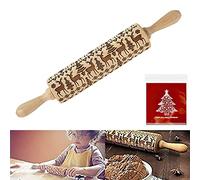 Kungfu Mall Christmas Embossed Rolling Pin Wooden Embossed Rolling Pin and Biscuit Bags for Baking Christmas Theme Pastries & Cookies