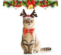 Kungfu Mall Dog Cat Christmas Pet Costumes Accessories, Santa Hats, Reindeer Antlers, Bow Ties, Red, Plush, Small, 11*12.59inches, 7.87inches-14.17inches