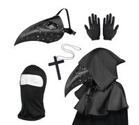 Kungfu Mall Plague Doctors Mask, Halloween Costume for Men, Plague Doctor Costume Steampunk Bird Mask for Adult, Black Halloween Facemask with Gloves and Hooded Cloak Cape for Gothic Hallowtide Decor