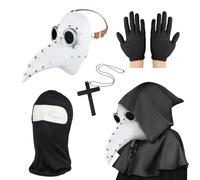 Kungfu Mall Plague Doctors Mask, Steampunk Bird Mask Plague Doctor Costume for Adult, Halloween Costume for Men, White Halloween Facemask with Gloves and Hooded Cloak Cape for Gothic Hallowtide Decor