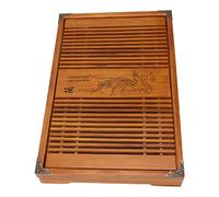 Kungfu Tea Tray Chinese Gongfu Tea Tray Drainage Water Storage Wood Tea Table with Drain Pipe (Yellow Orchid)