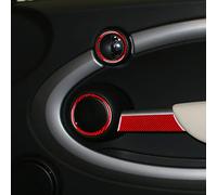 KUNGKIC Carbon Fiber Car interior door handle decorative sticker,Audio Speaker Horn Rings Decals Stickers Interior Trim for Mini Cooper Clubman R55 R56 R57 Accessories (Red)