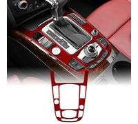KUNGKIC for Audi A4/A5/Q5 2009-2016,Real Carbon Fiber Accessory Self-Adhesive Car Gear Shift Knob Console Media Panel Cover Sticker Decoration Interior Trim Auto Parts Gift (TypeB, Red)