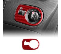 KUNGKIC for Seat Leon 2005-2012 Accessories Carbon Fibre Interior Trim Car Dashboard Headlight Switch Cover Trim Self-Adhesive Decal Cool Auto Parts RHD (Red)