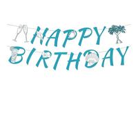 KUNGOON Blue Sea Happy Birthday Party Decoration Banner, Blue Ocean Theme Party Decoration, Beach Cocktail Design, 7.4x5.5 Inch Letters, for Boys Girls Men Women Kids Adults Birthday Party Decor .