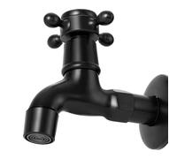 KUNGYO Vintage Cold Water Tap with Single Cross Handle G1/2 Interface - Wall Mounted Sink Tap for Bathroom Lavatory Garden(Black ORB)