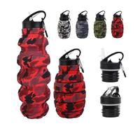 KUNHANG Collapsible Travel Water Bottle18oz, Reuseable Silicone Foldable Water Bottles for Gym Camping Hiking, Portable Leak Proof Sports Water Bottle with Rugby Carabiner