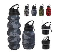 KUNHANG Collapsible Travel Water Bottle18oz, Reuseable Silicone Foldable Water Bottles for Gym Camping Hiking, Portable Leak Proof Sports Water Bottle with Rugby Carabiner