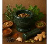 KunhaR Natural Green Marble Mortar and Pestle Set, Imam Dasta, Ohkli Musal, Kharal - 4.4 x 3.2 Inches, Green
